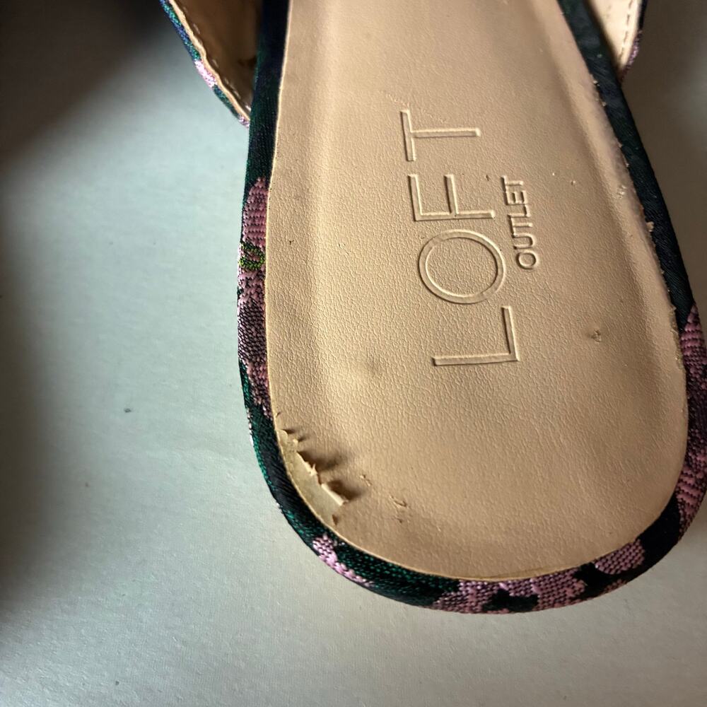LOFT Blue Floral Monk Strap Mule Shoes Women's 9 Pointed-Toe Satin Asian Shimmer - Picture 7 of 13
